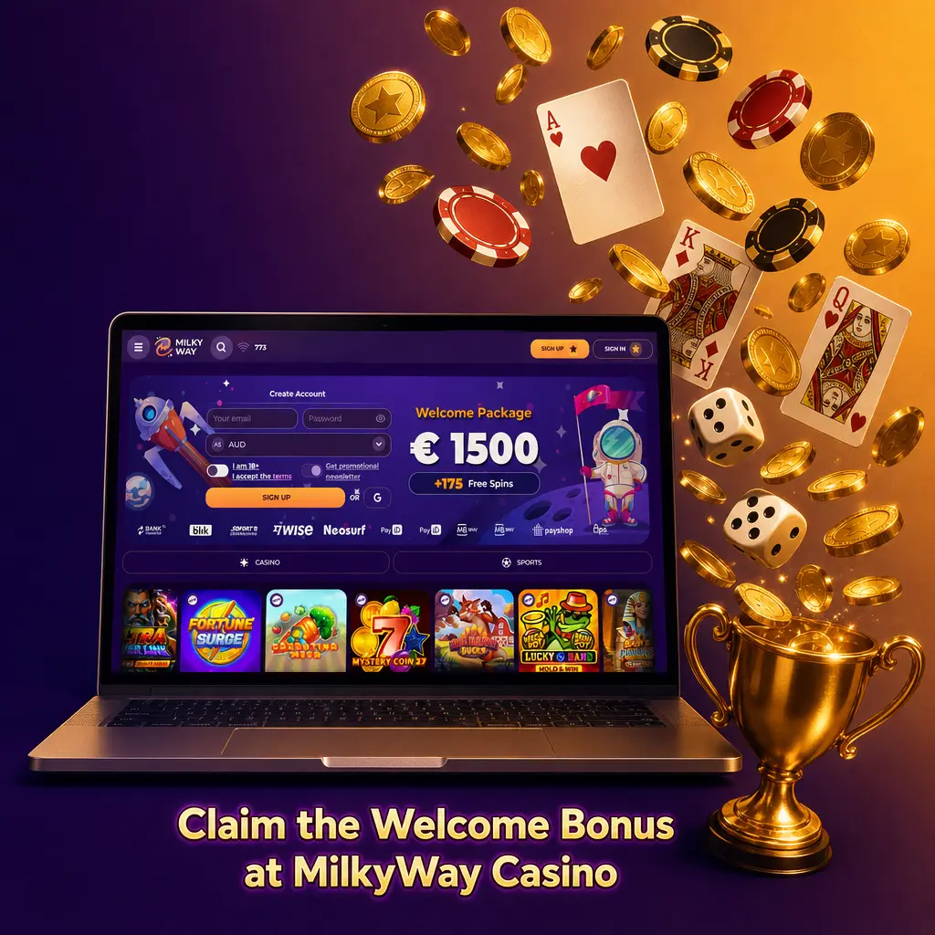 MilkyWay Casino welcome bonus offering matched deposits up to AUD 800 and free spins on pokies like Big Bass Bonanza