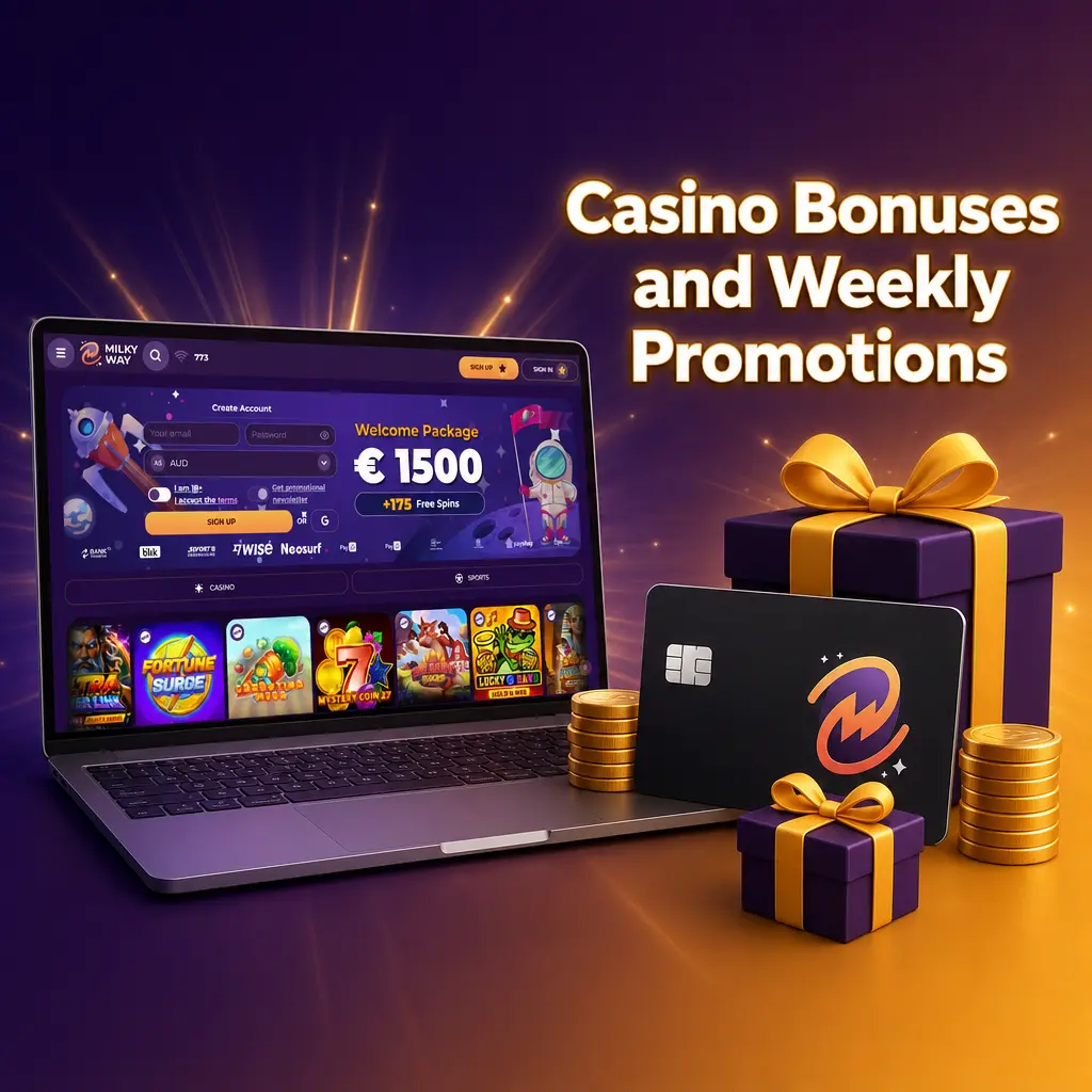 MilkyWay Casino weekly promotions: Monday reload bonus, Wednesday free spins, weekend leaderboard, and live dealer cashback.